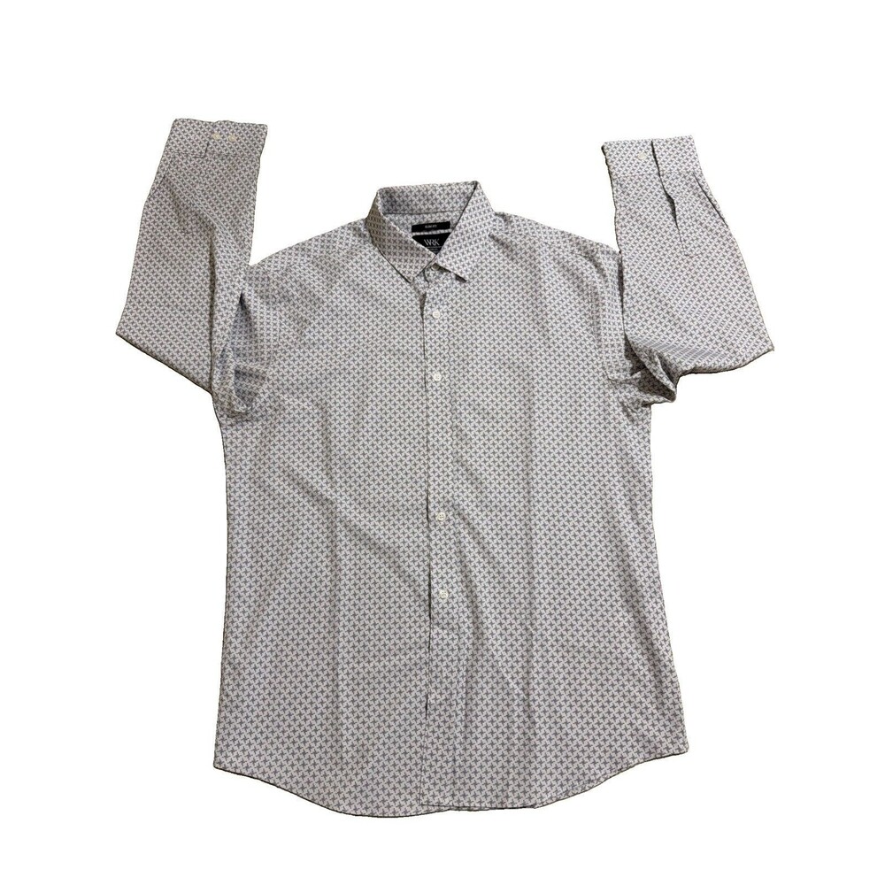 WRK The Reworked Shirt White Geometric Button Up 4 Way Stretch Men’s Size Large
